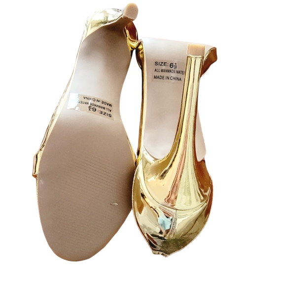 Qupid Gold Vegan Patent Leather Ankle Straped Stilettos - Picture 7 of 7